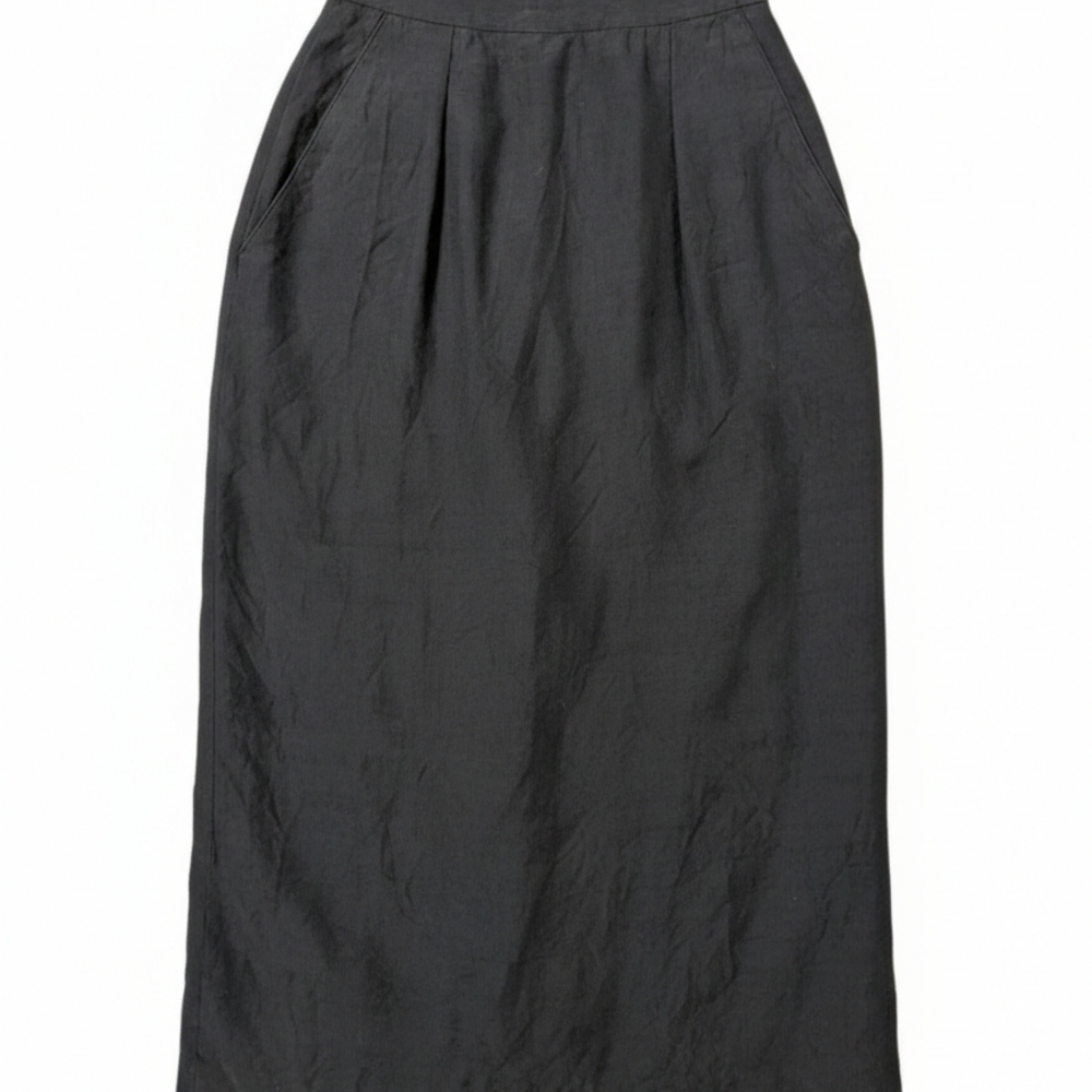 Vintage 100% Silk Black Midi Skirt with Pockets - Size 2P